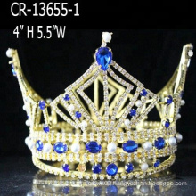 Custom Full Round Gold Plated Pearls Queen Miss Beauty Pageant Crown